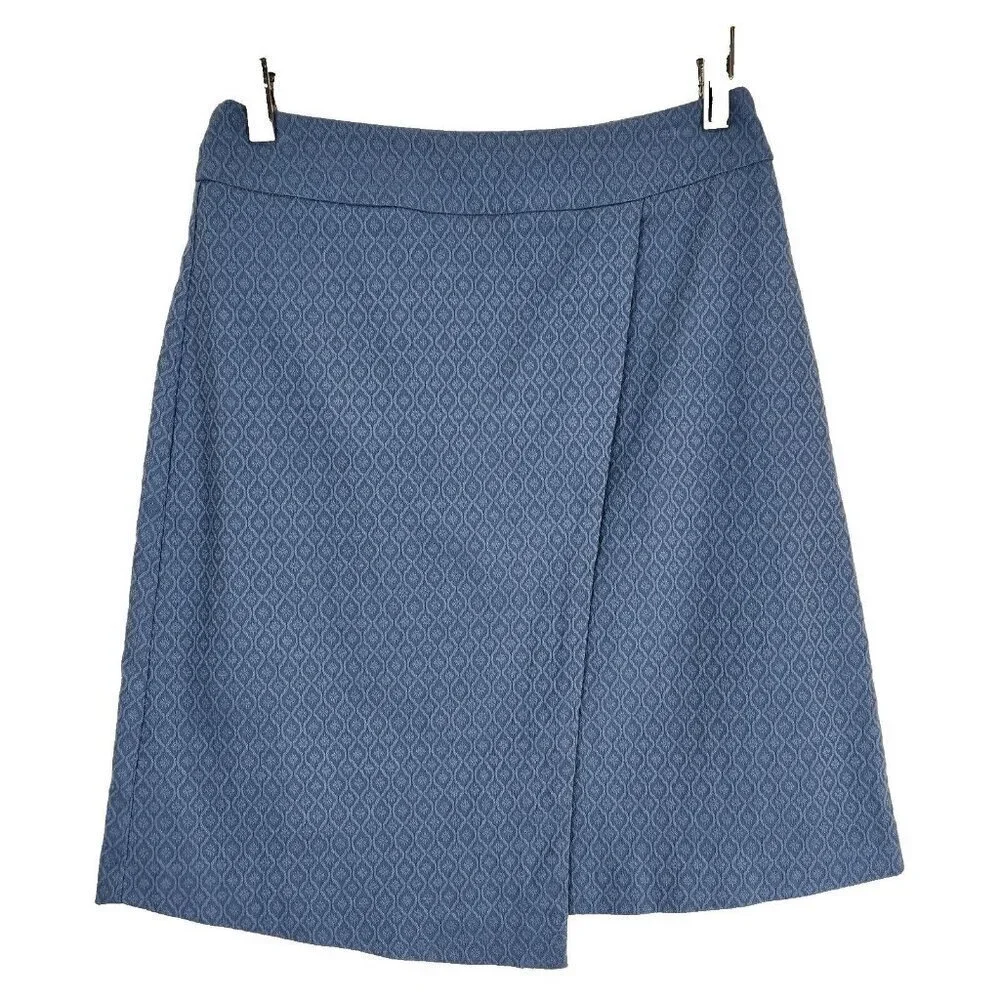 Margaret M A-Line Skirt Womens Small‎ Blue Jacquard Faux Wrap Pull On Office